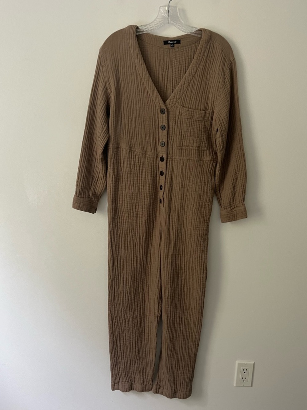 Madewell Lightspun Coverall Jumpsuit 100% Cotton Gauze Tan Brown Medium